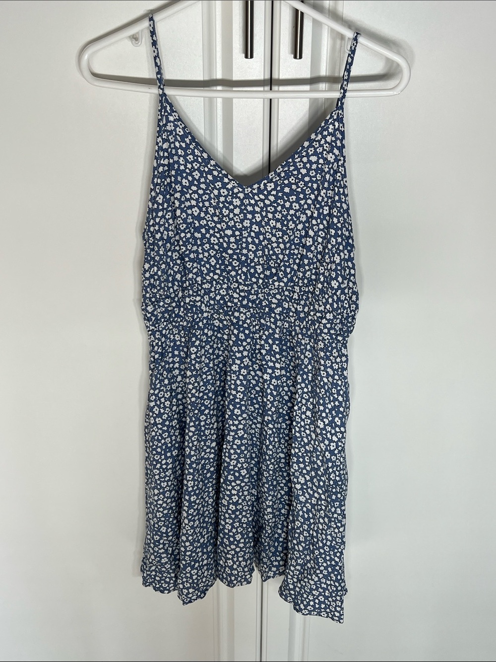 Blue Floral Spaghetti-Strap One-Piece dress